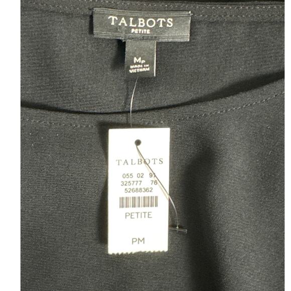 NWT Talbots Petite Lace Sleeve Crepe Popover Blouse Black Size MP - Picture 6 of 9